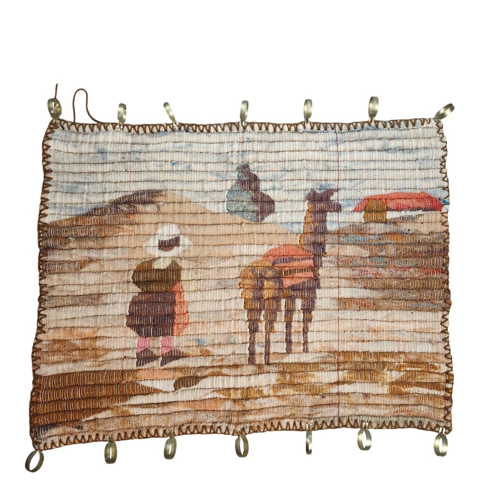 VTG Andean Hand Woven Wool Tapestry Llama Folk‎ Art Wall Hanging South America